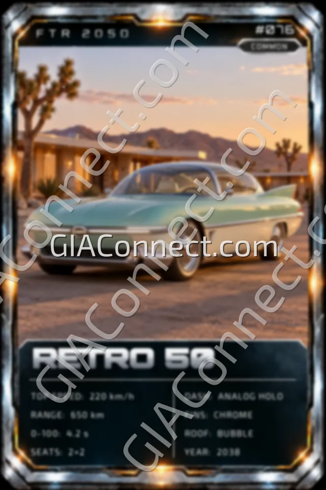 RETRO 50 – vehicul futurist FTR 2050, cartonaș digital de colecție