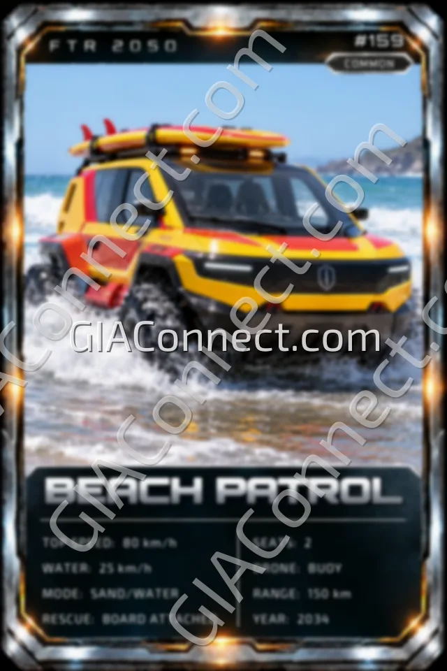 BEACH PATROL – vehicul futurist FTR 2050, cartonaș digital de colecție